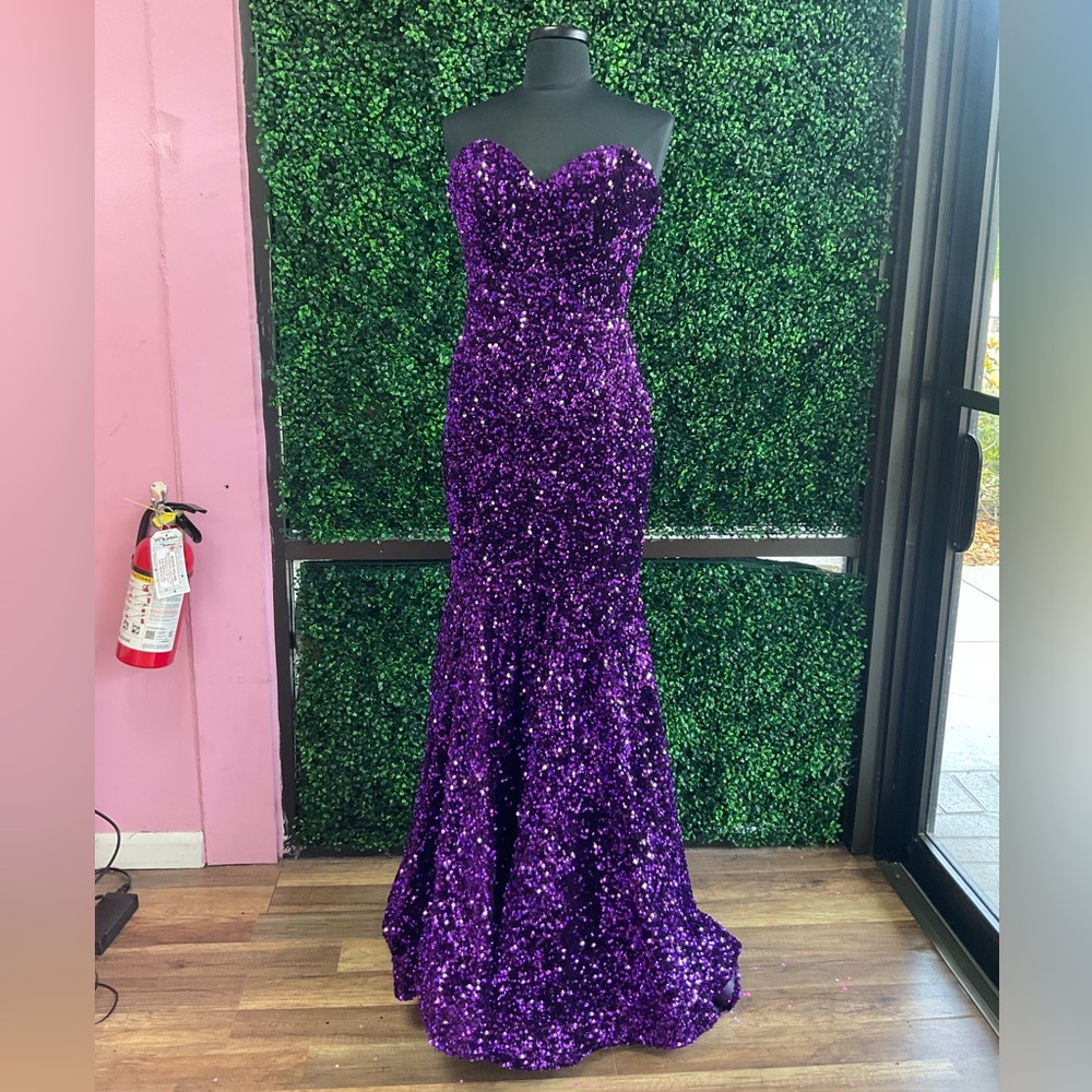 Mori Lee Purple Sequin Prom Dress